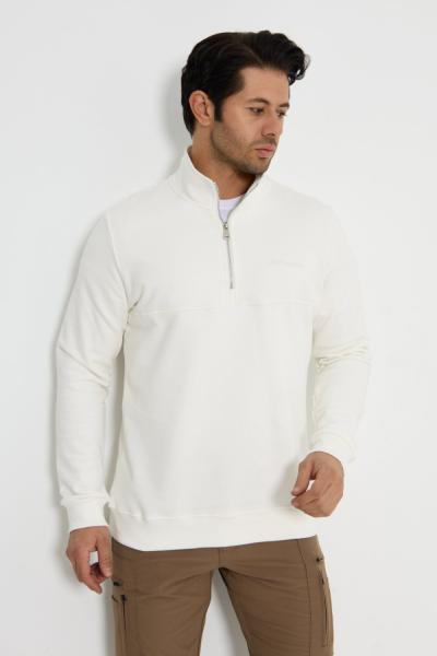 Premium Tasarım Outdoor Yarım Fermuarlı Sweat Beyaz