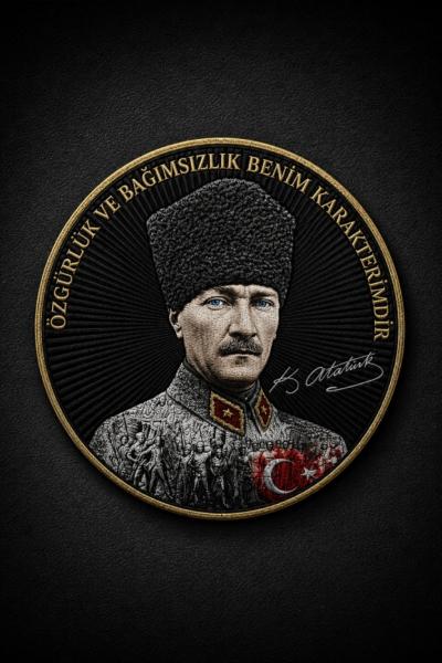 Atatürk Özgürlük Yazılı Patch Siyah