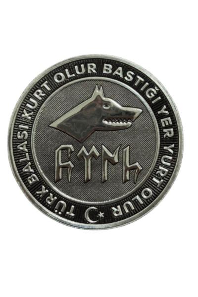 Gümüş Detaylı Kurt Patch Siyah