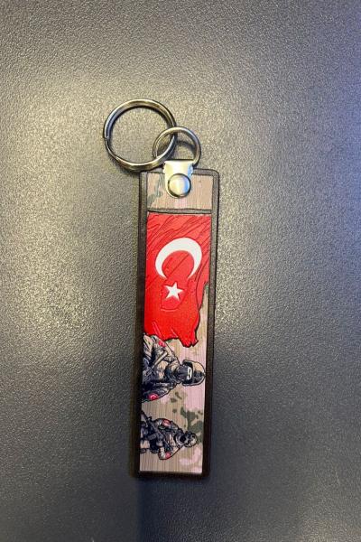 BAYRAK ve ASKER Temalı Anahtarlık Açık Gri