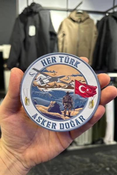 Her Türk Asker Doğar Özel Tasarım 3D Patch Mavi
